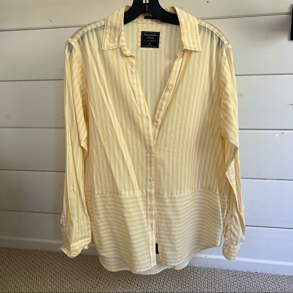 A&F yellow and white striped button down